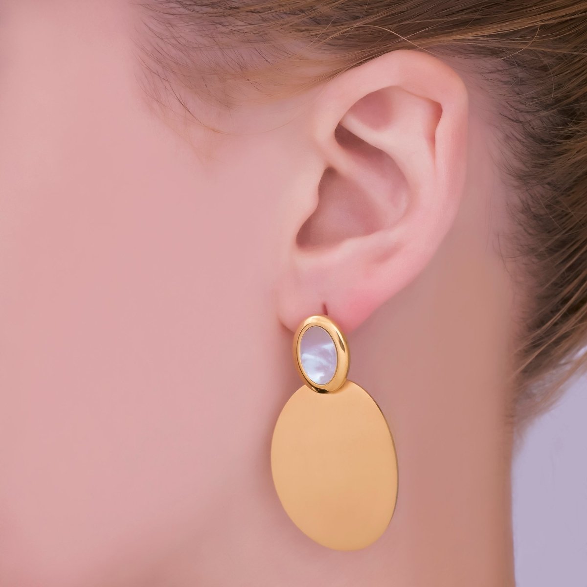 Stainless Steel Double Oval Mixed Metal Drop Stud Earrings in Gold & Silver | AJ014 AJ015 - DLUXCA