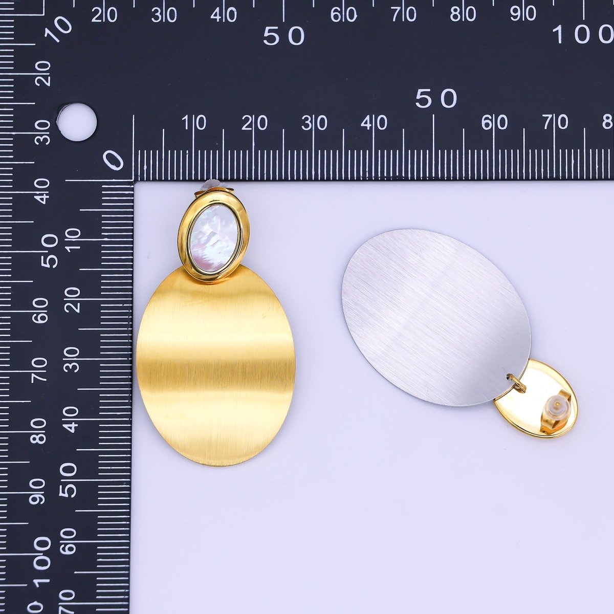 Stainless Steel Double Oval Mixed Metal Drop Stud Earrings in Gold & Silver | AJ014 AJ015 - DLUXCA