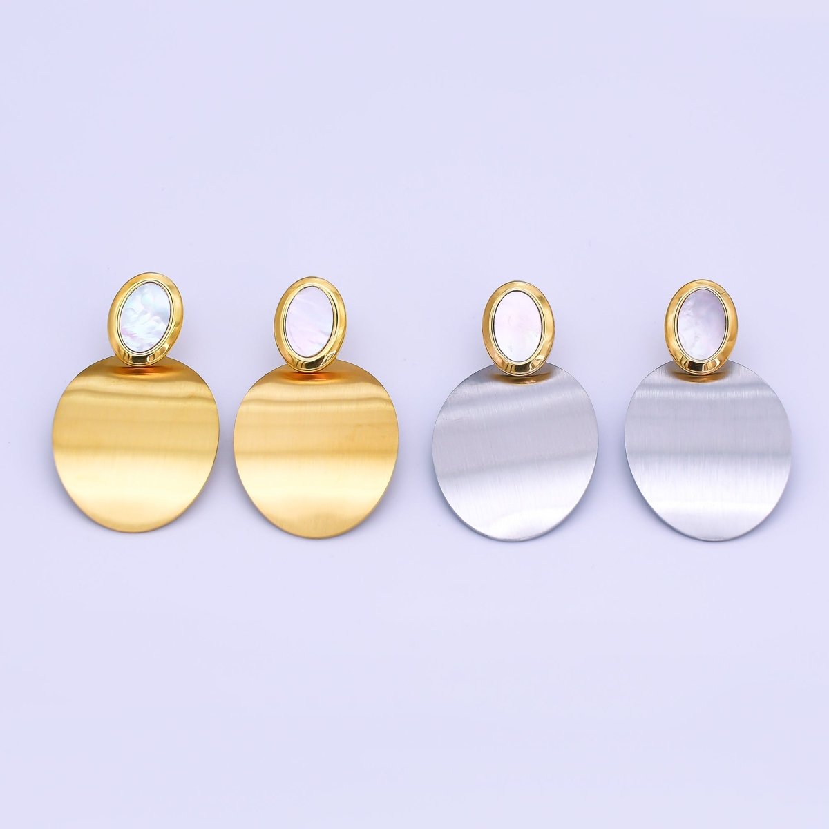 Stainless Steel Double Oval Mixed Metal Drop Stud Earrings in Gold & Silver | AJ014 AJ015 - DLUXCA