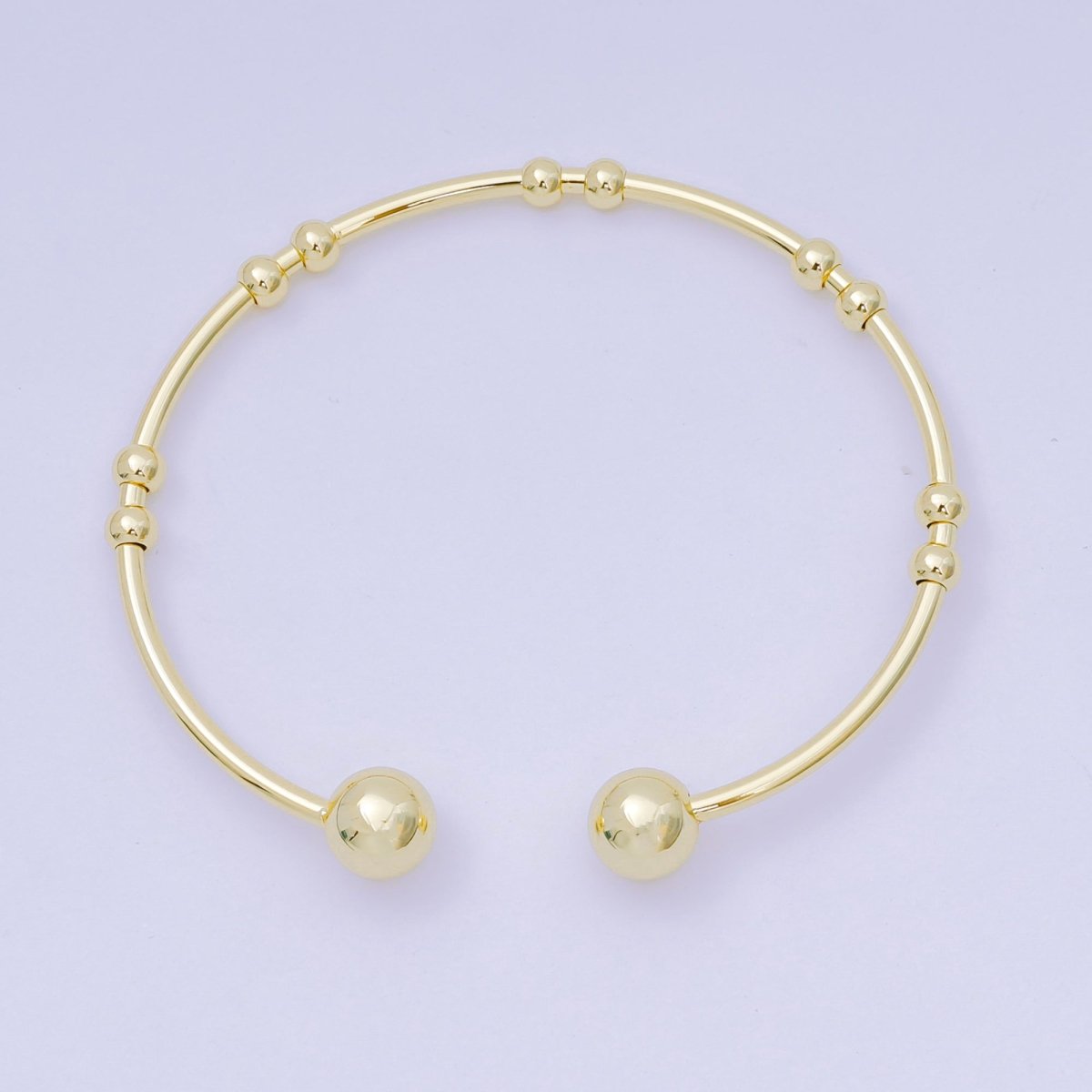 Stainless Steel Double Round Beads Orb Simple Round Cuff Bangle Bracelet | WA - 3409 - DLUXCA