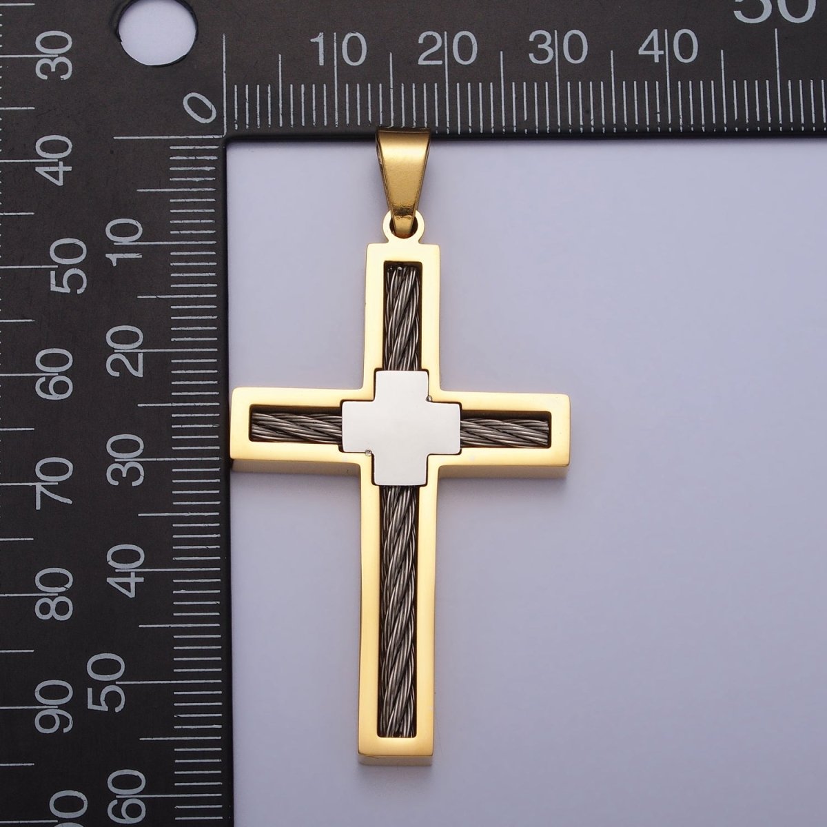 Stainless Steel Double Sided Cross Rope Textured Religious Pendant in Gold & Silver | P - 1093 P - 1094 - DLUXCA