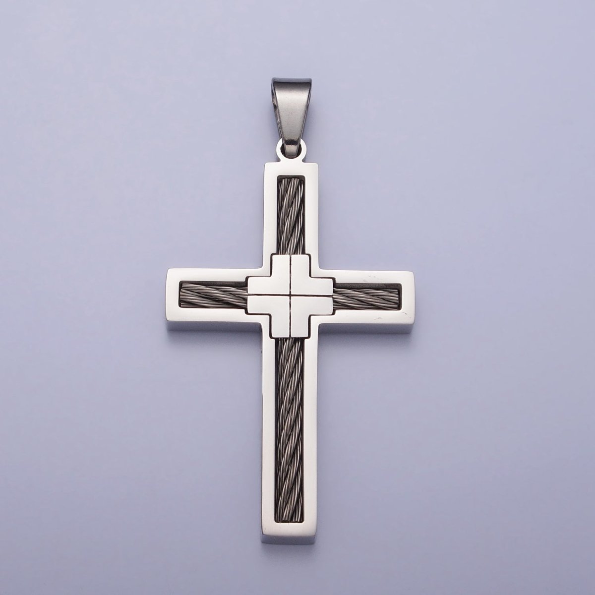 Stainless Steel Double Sided Cross Rope Textured Religious Pendant in Gold & Silver | P - 1093 P - 1094 - DLUXCA