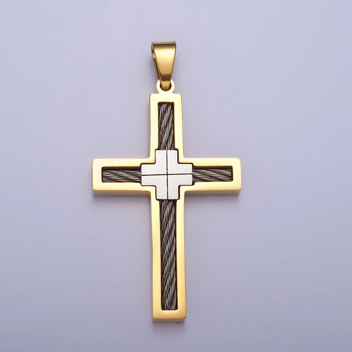 Stainless Steel Double Sided Cross Rope Textured Religious Pendant in Gold & Silver | P - 1093 P - 1094 - DLUXCA