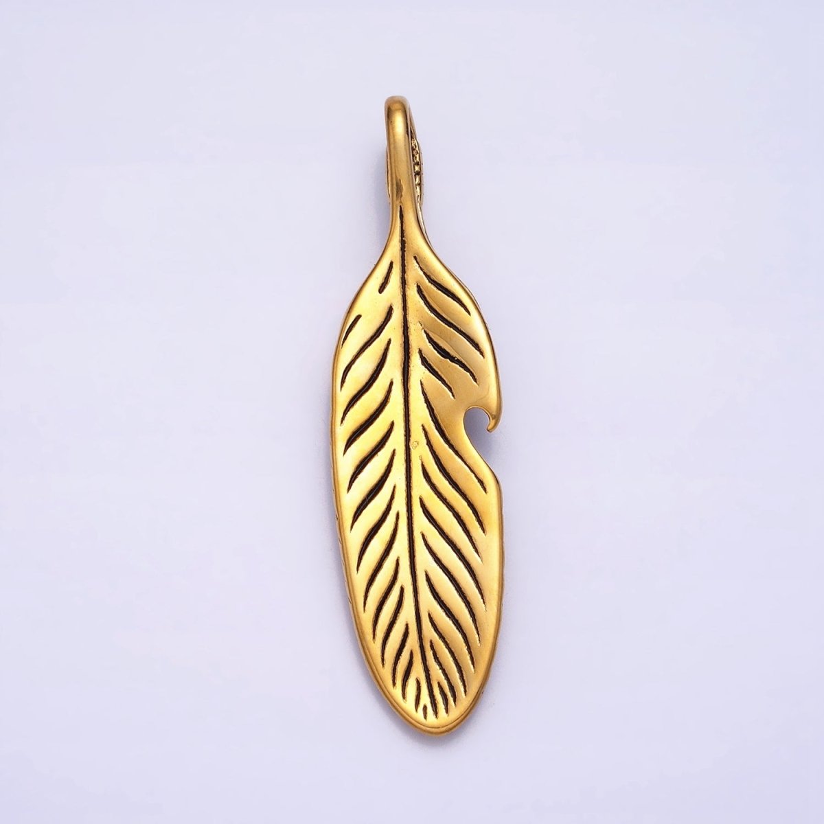 Stainless Steel Double Sided Heart Engraved Natural Leaf Silver, Gold Pendant | P - 1139 - DLUXCA