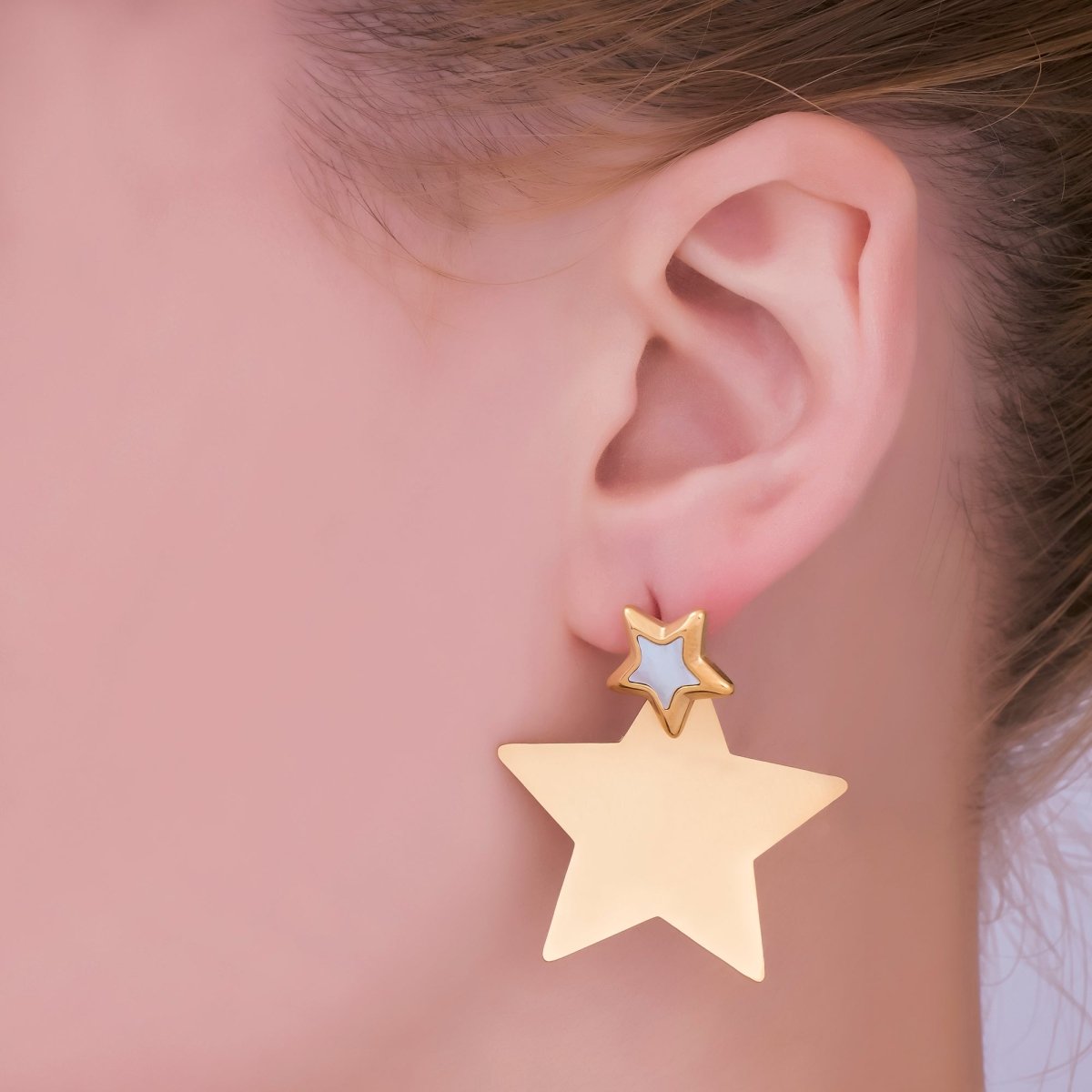 Stainless Steel Double Star Stud Earrings in Gold & Silver | AJ019 AJ020 - DLUXCA