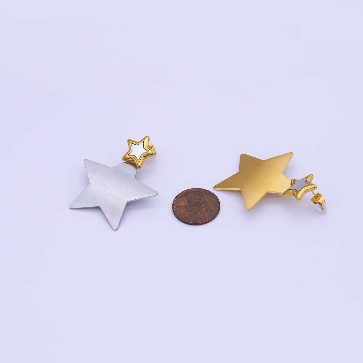 Stainless Steel Double Star Stud Earrings in Gold & Silver | AJ019 AJ020 - DLUXCA