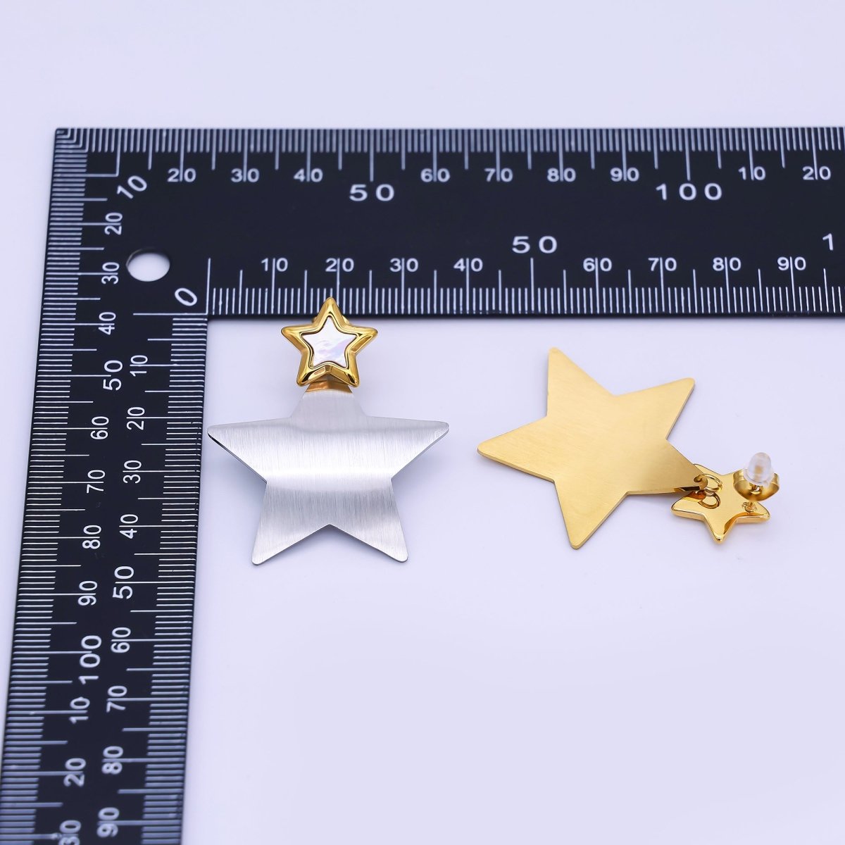 Stainless Steel Double Star Stud Earrings in Gold & Silver | AJ019 AJ020 - DLUXCA
