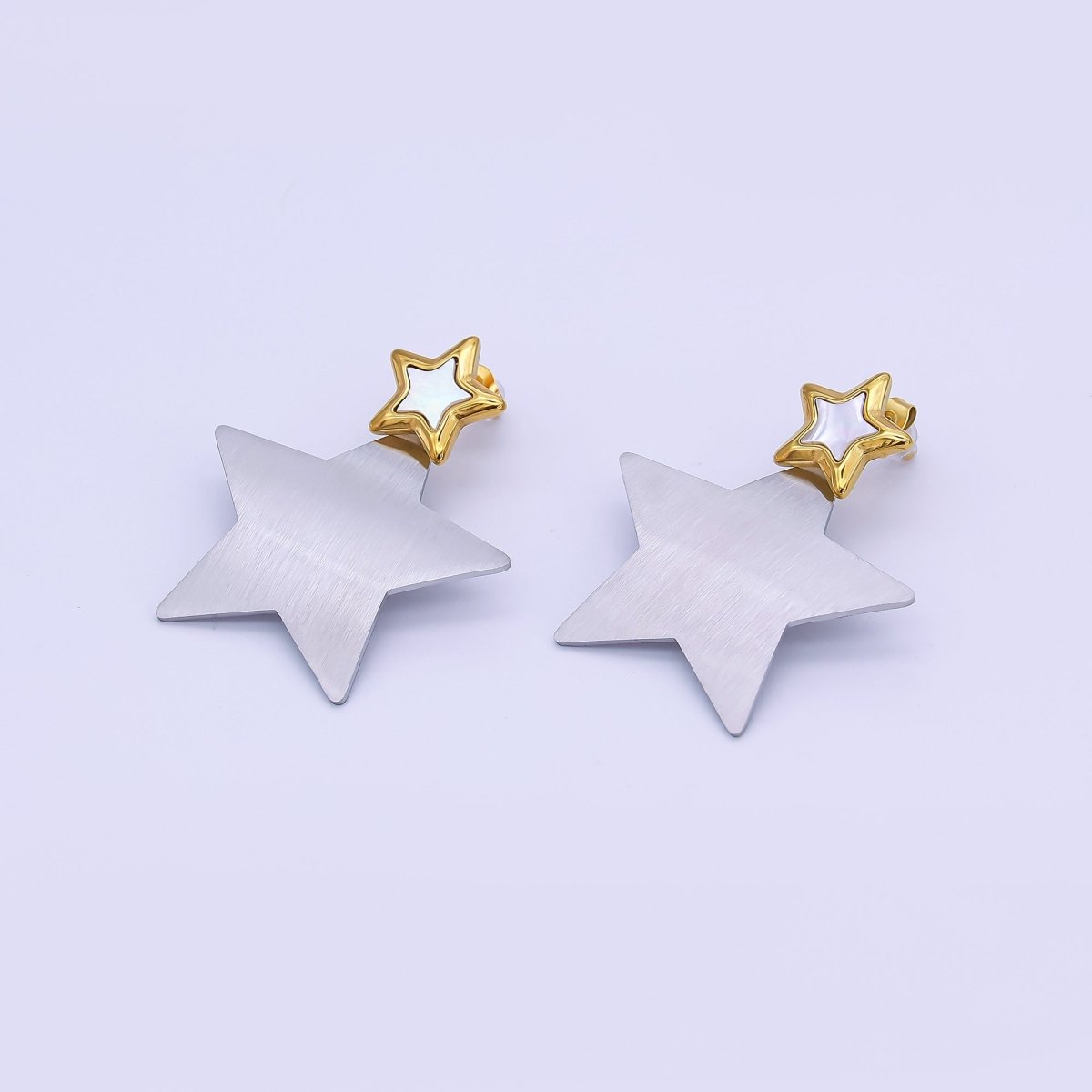 Stainless Steel Double Star Stud Earrings in Gold & Silver | AJ019 AJ020 - DLUXCA