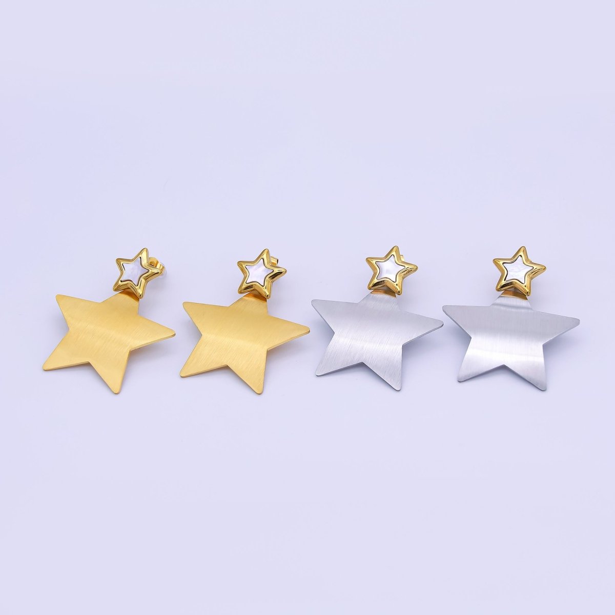 Stainless Steel Double Star Stud Earrings in Gold & Silver | AJ019 AJ020 - DLUXCA