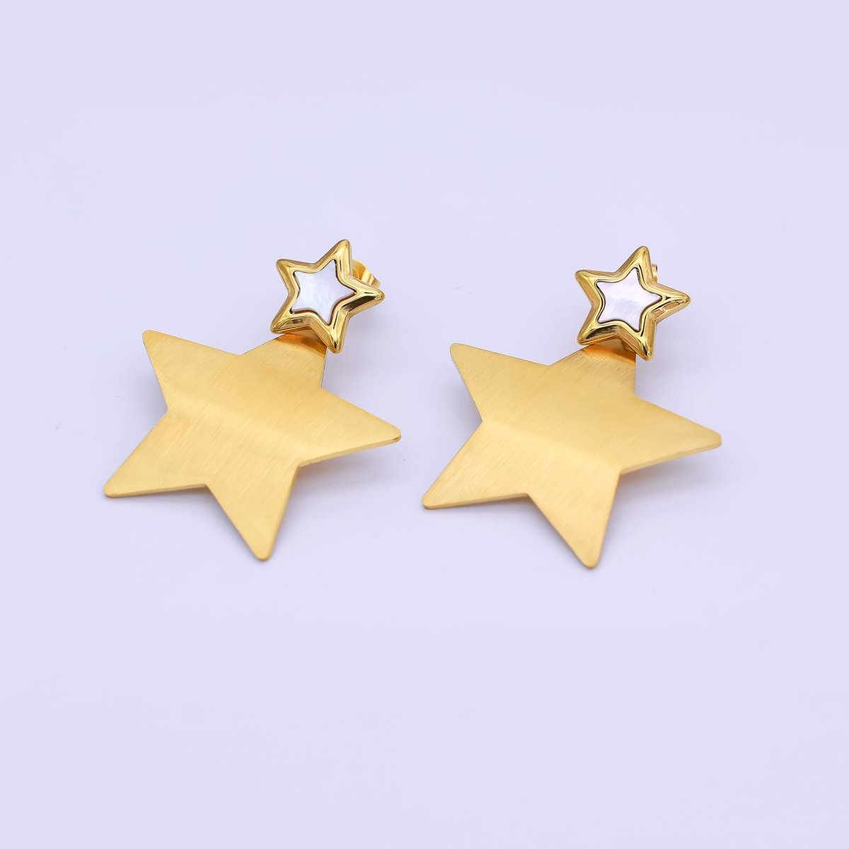 Stainless Steel Double Star Stud Earrings in Gold & Silver | AJ019 AJ020 - DLUXCA