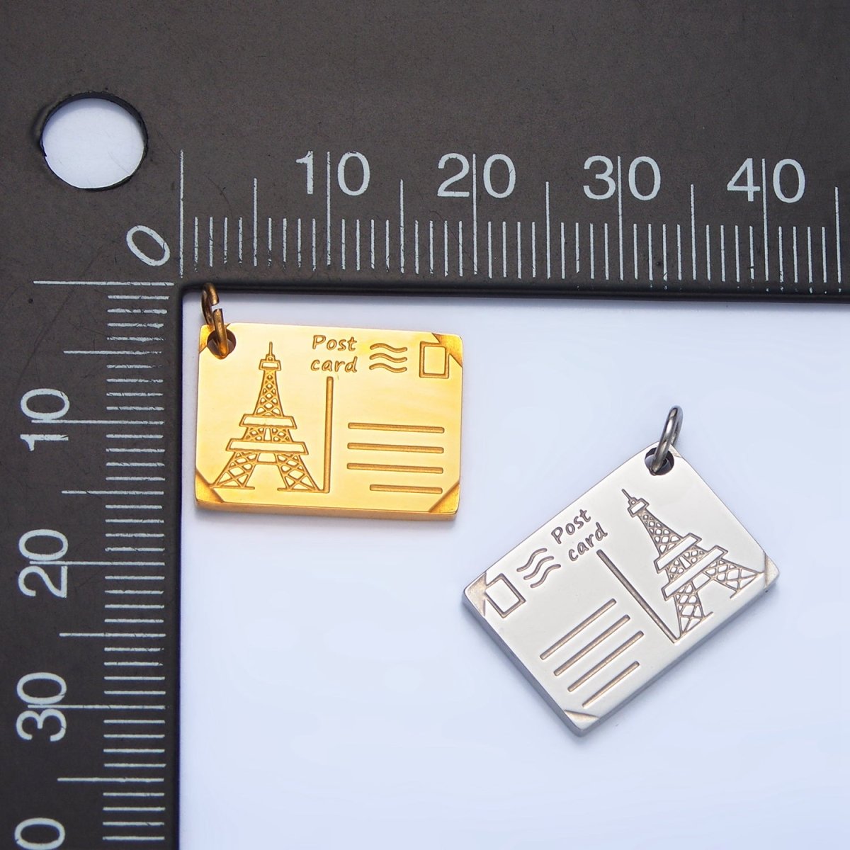 Stainless Steel Eiffel Tower Paris Engraved Post Card Charm in Gold & Silver | P1229 - DLUXCA