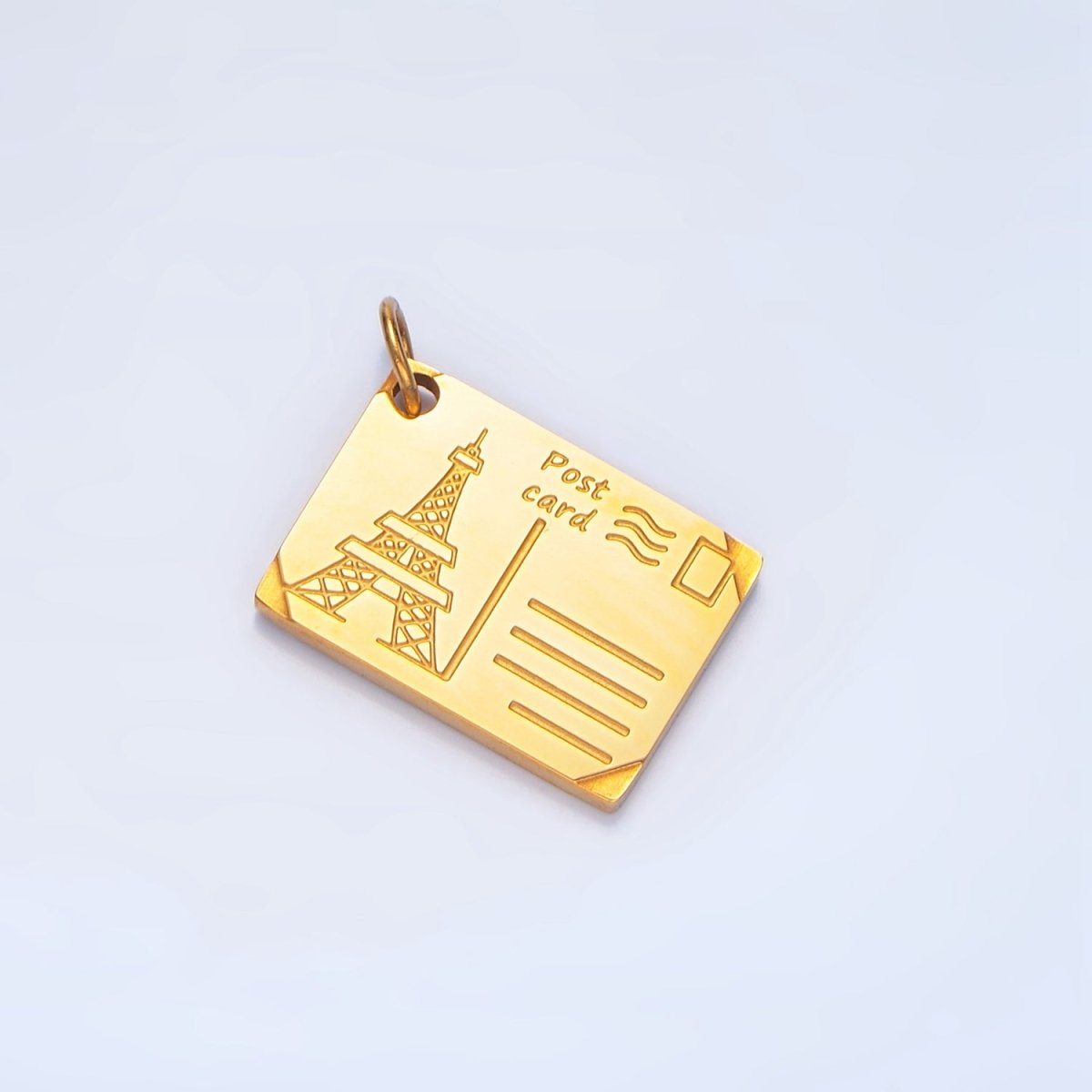 Stainless Steel Eiffel Tower Paris Engraved Post Card Charm in Gold & Silver | P1229 - DLUXCA