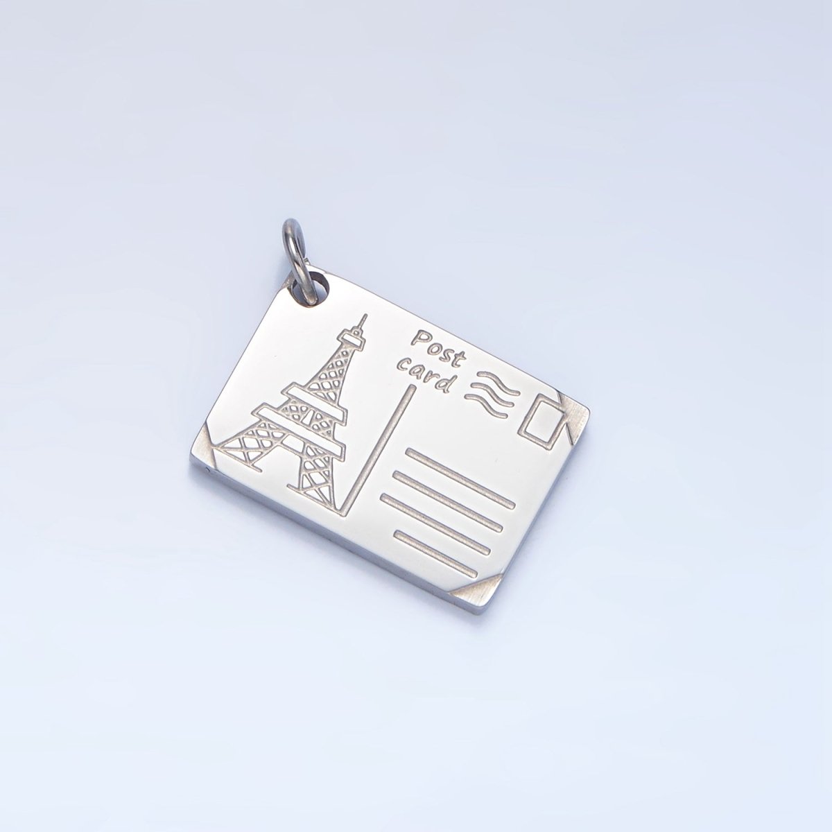 Stainless Steel Eiffel Tower Paris Engraved Post Card Charm in Gold & Silver | P1229 - DLUXCA