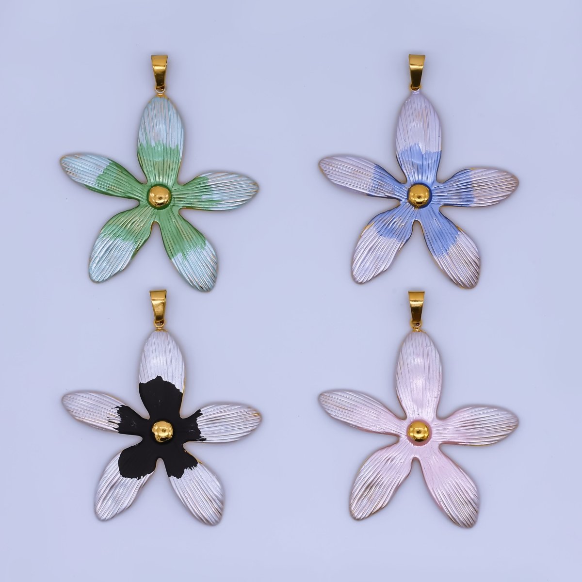 Stainless Steel Enamel 40mm 5 - Petal Star Orchid Flower Charm | J - 063 J - 070 J - 083 J - 138 - DLUXCA