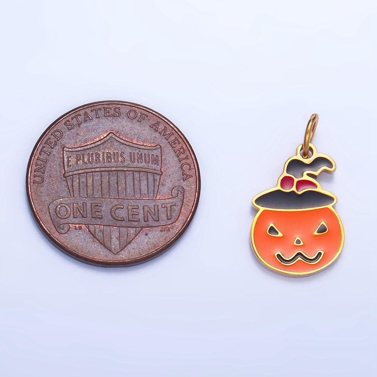 Stainless Steel Enamel Pumpkin Witch Halloween Holiday Charm | P1539 - DLUXCA