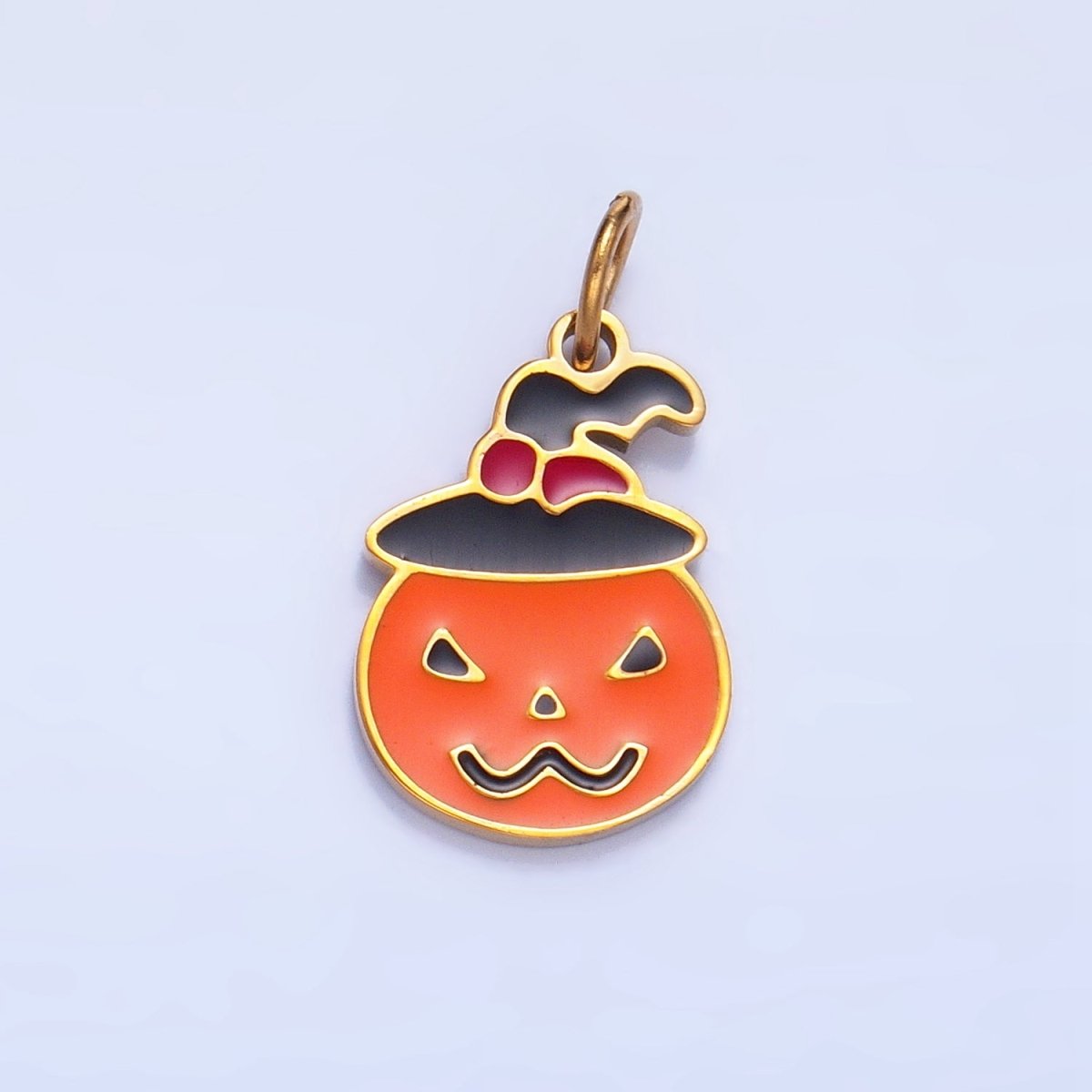 Stainless Steel Enamel Pumpkin Witch Halloween Holiday Charm | P1539 - DLUXCA