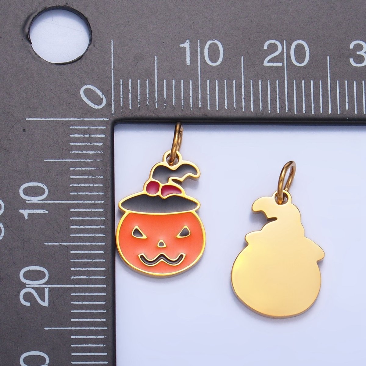 Stainless Steel Enamel Pumpkin Witch Halloween Holiday Charm | P1539 - DLUXCA