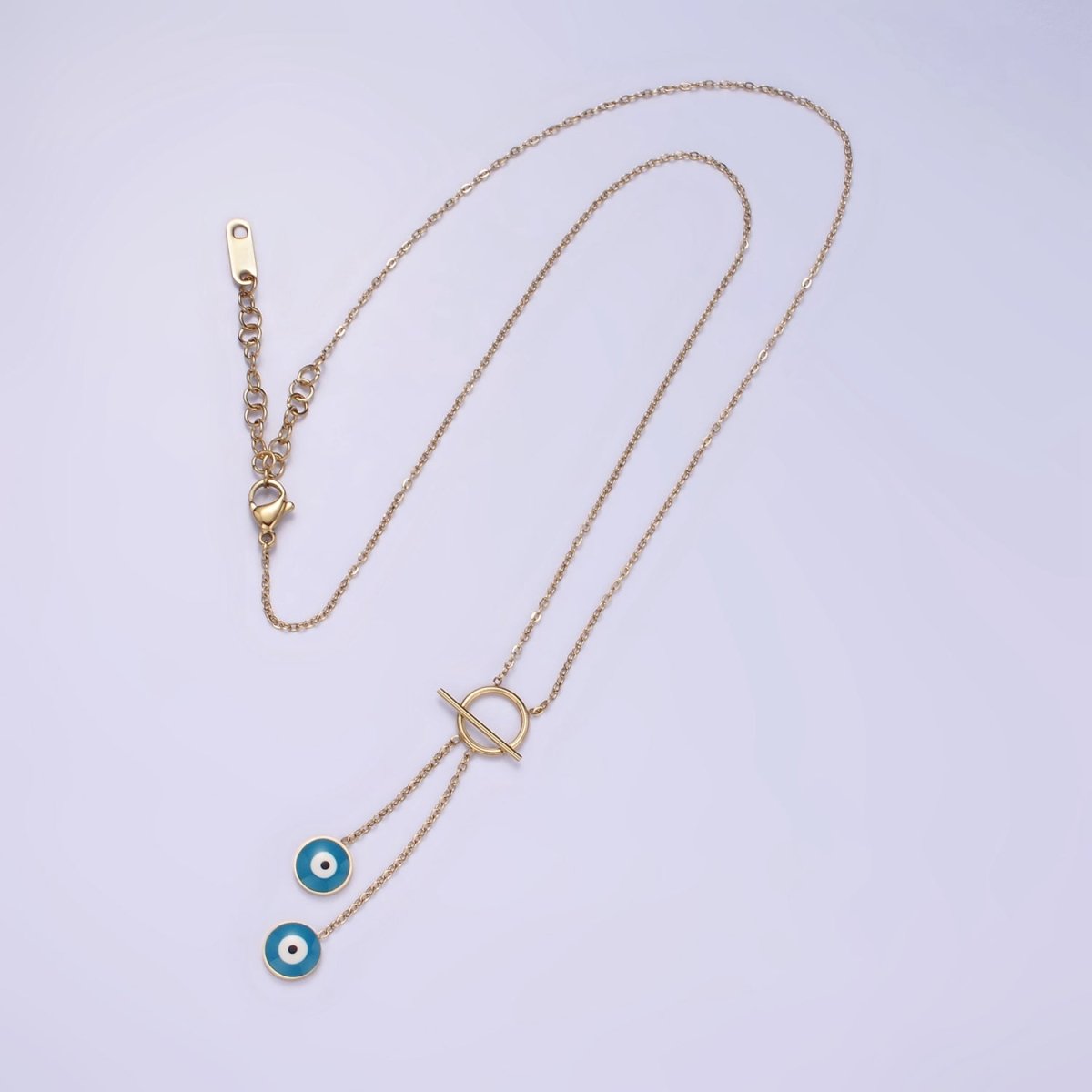 Stainless Steel Evil Eye Enamel Toggle Clasps Cable Necklace | WA - 2551 - DLUXCA