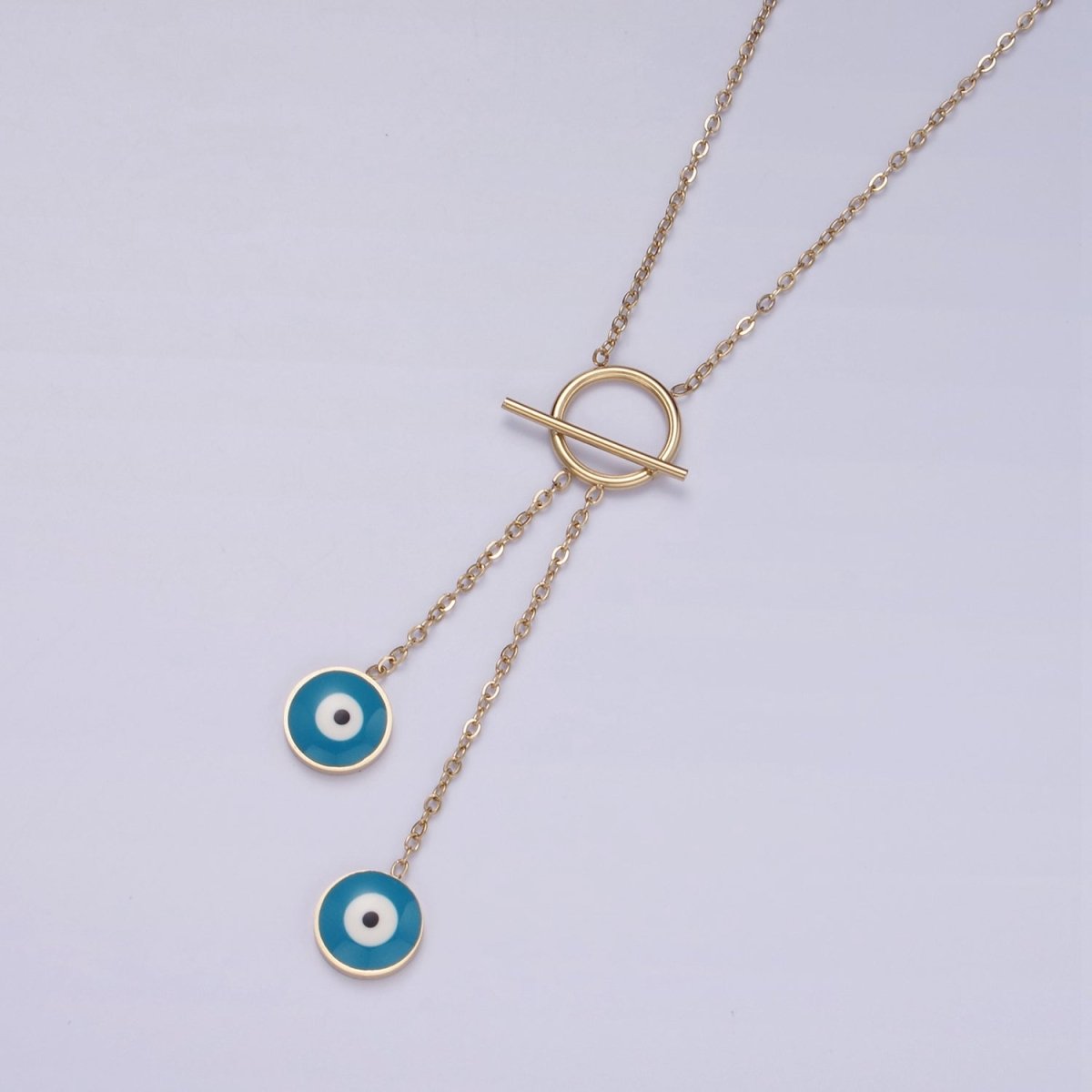 Stainless Steel Evil Eye Enamel Toggle Clasps Cable Necklace | WA - 2551 - DLUXCA