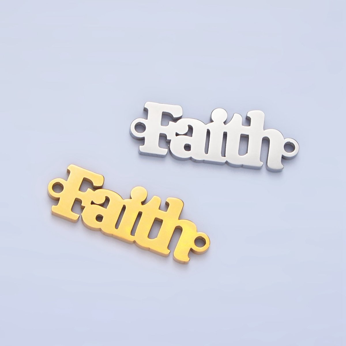 Stainless Steel "Faith" Word Charm Connector in Gold & Silver | F - 436 - DLUXCA