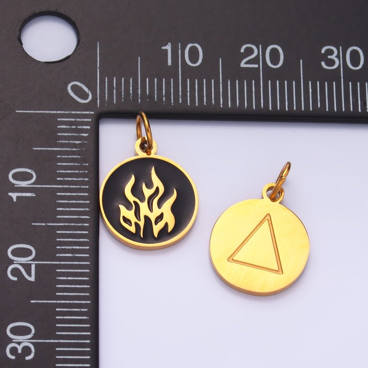 Stainless Steel Fire Flame Black Enamel Charm | P724 - DLUXCA