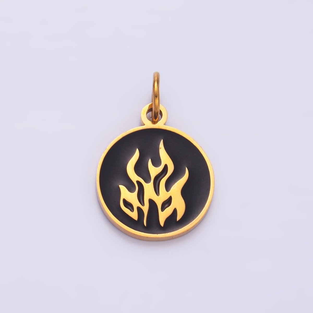 Stainless Steel Fire Flame Black Enamel Charm | P724 - DLUXCA