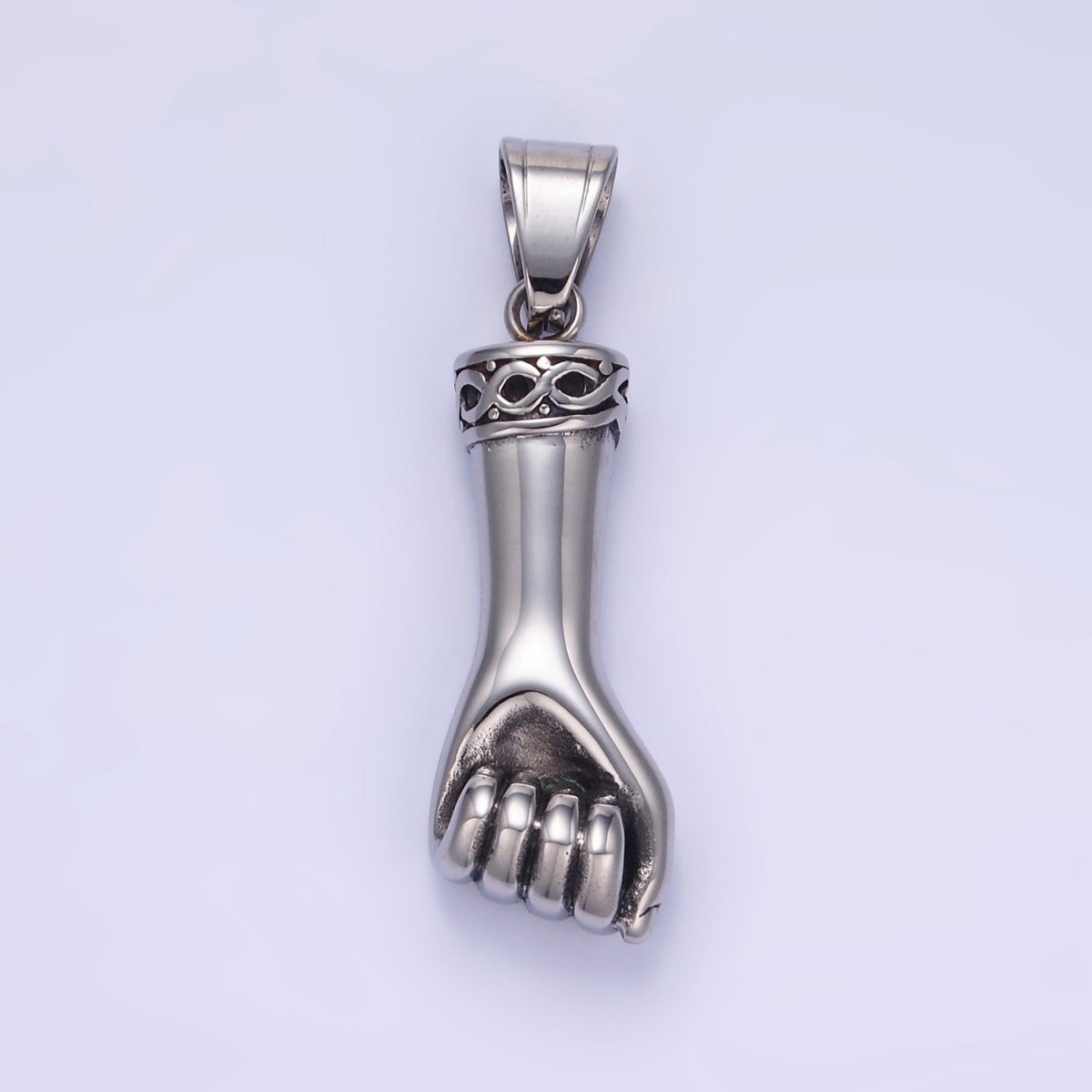 Stainless Steel Fist Hand Gesture Minimalist Oxidized Silver | P1451 - DLUXCA