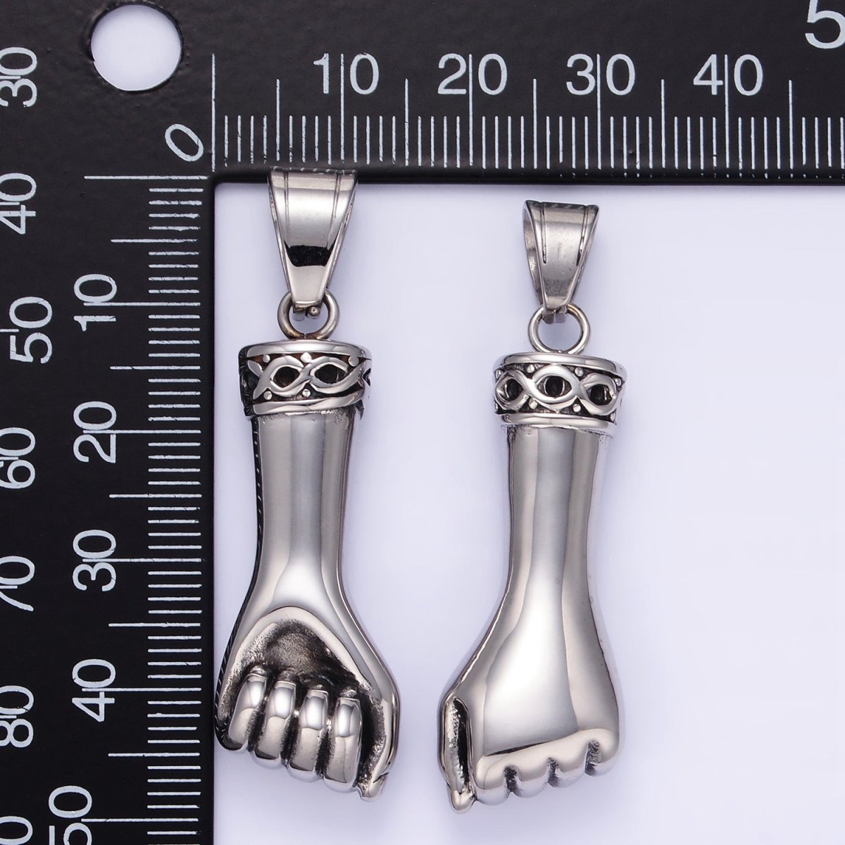 Stainless Steel Fist Hand Gesture Minimalist Oxidized Silver | P1451 - DLUXCA