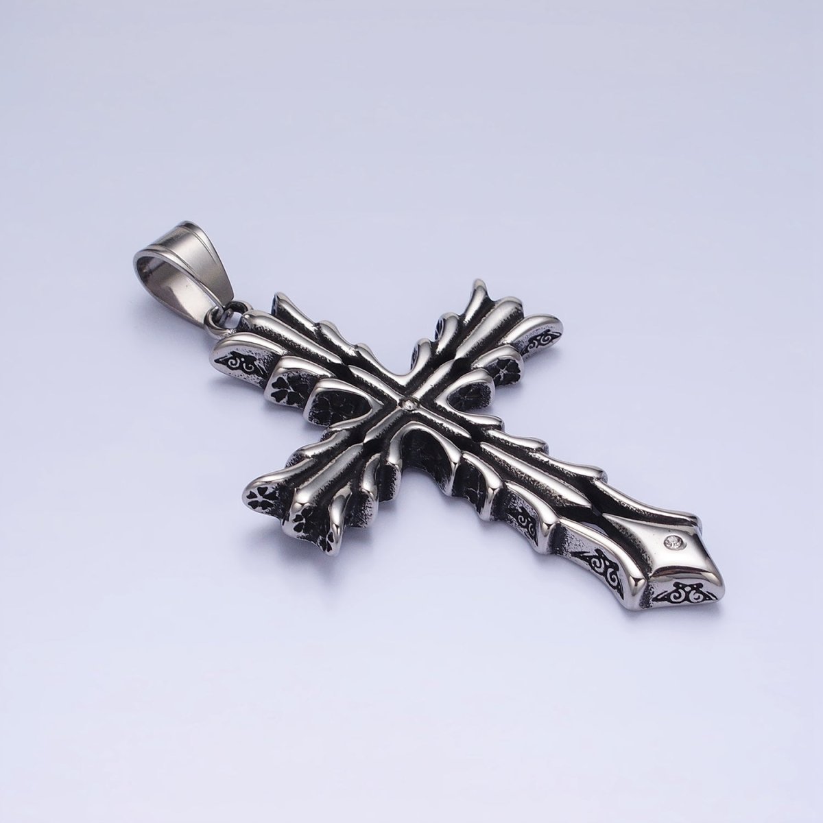 Stainless Steel Fleury Geometric Religious Cross Pendant in Gold & Oxidized Silver | P1131 - DLUXCA