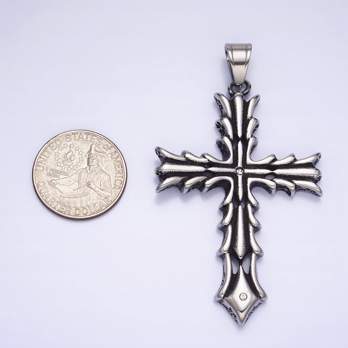 Stainless Steel Fleury Geometric Religious Cross Pendant in Gold & Oxidized Silver | P1131 - DLUXCA