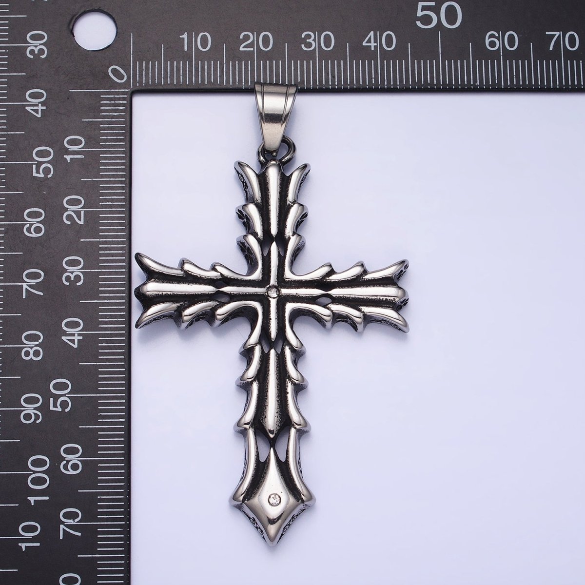 Stainless Steel Fleury Geometric Religious Cross Pendant in Gold & Oxidized Silver | P1131 - DLUXCA