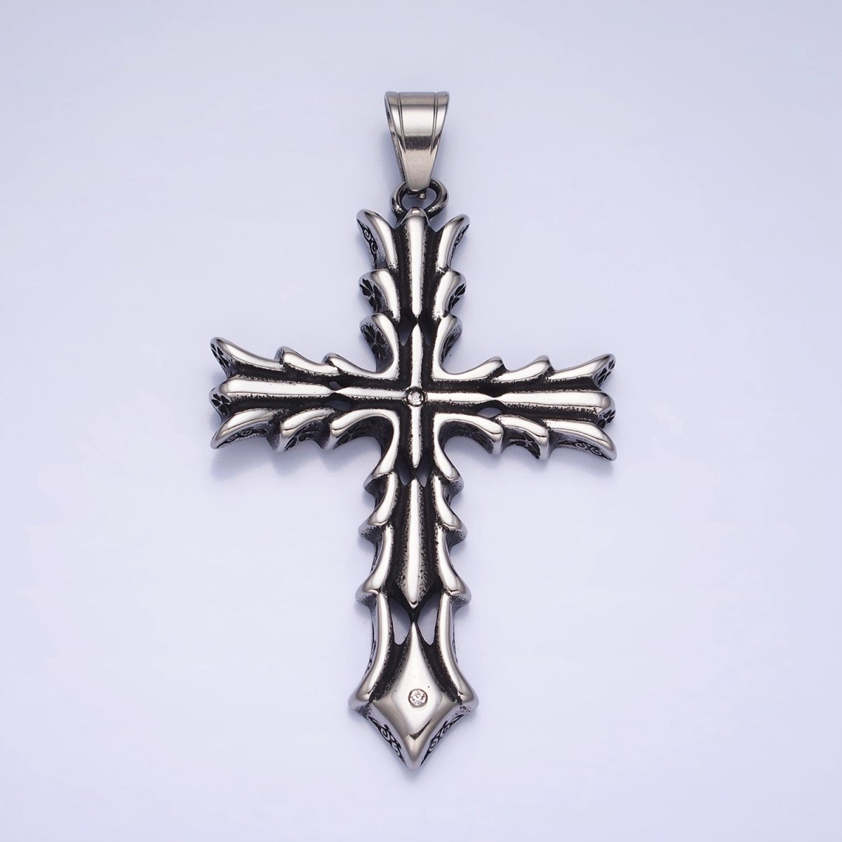 Stainless Steel Fleury Geometric Religious Cross Pendant in Gold & Oxidized Silver | P1131 - DLUXCA