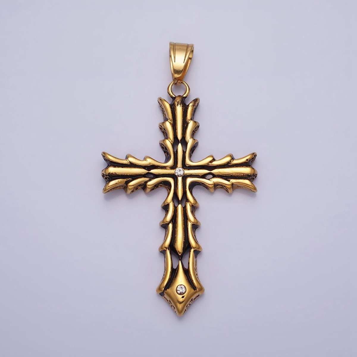 Stainless Steel Fleury Geometric Religious Cross Pendant in Gold & Oxidized Silver | P1131 - DLUXCA