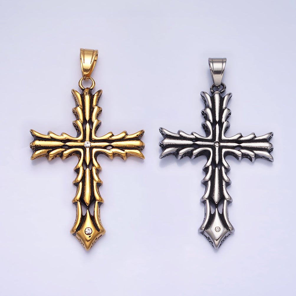 Stainless Steel Fleury Geometric Religious Cross Pendant in Gold & Oxidized Silver | P1131 - DLUXCA