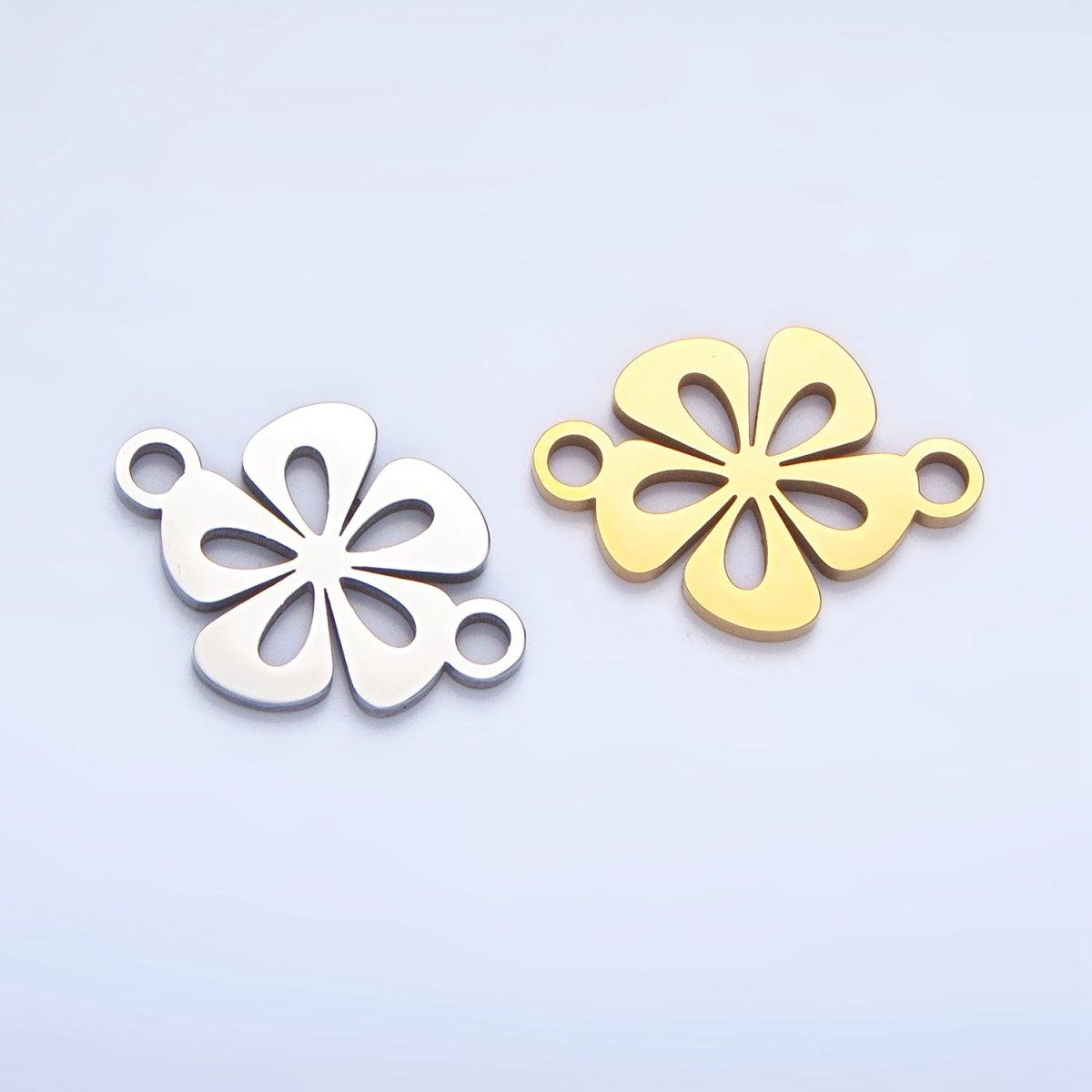 Stainless Steel Floral Tropical Hibiscus Flower Charm Connector in Gold & Silver | G - 458 - DLUXCA