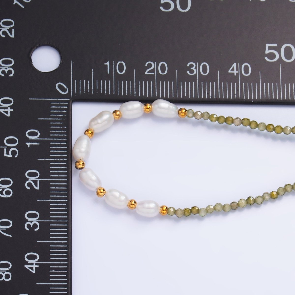 Stainless Steel Freshwater Pearl Green Multifaceted Crystal Gemstone 15 Inch Choker Necklace | WA - 3106 - DLUXCA
