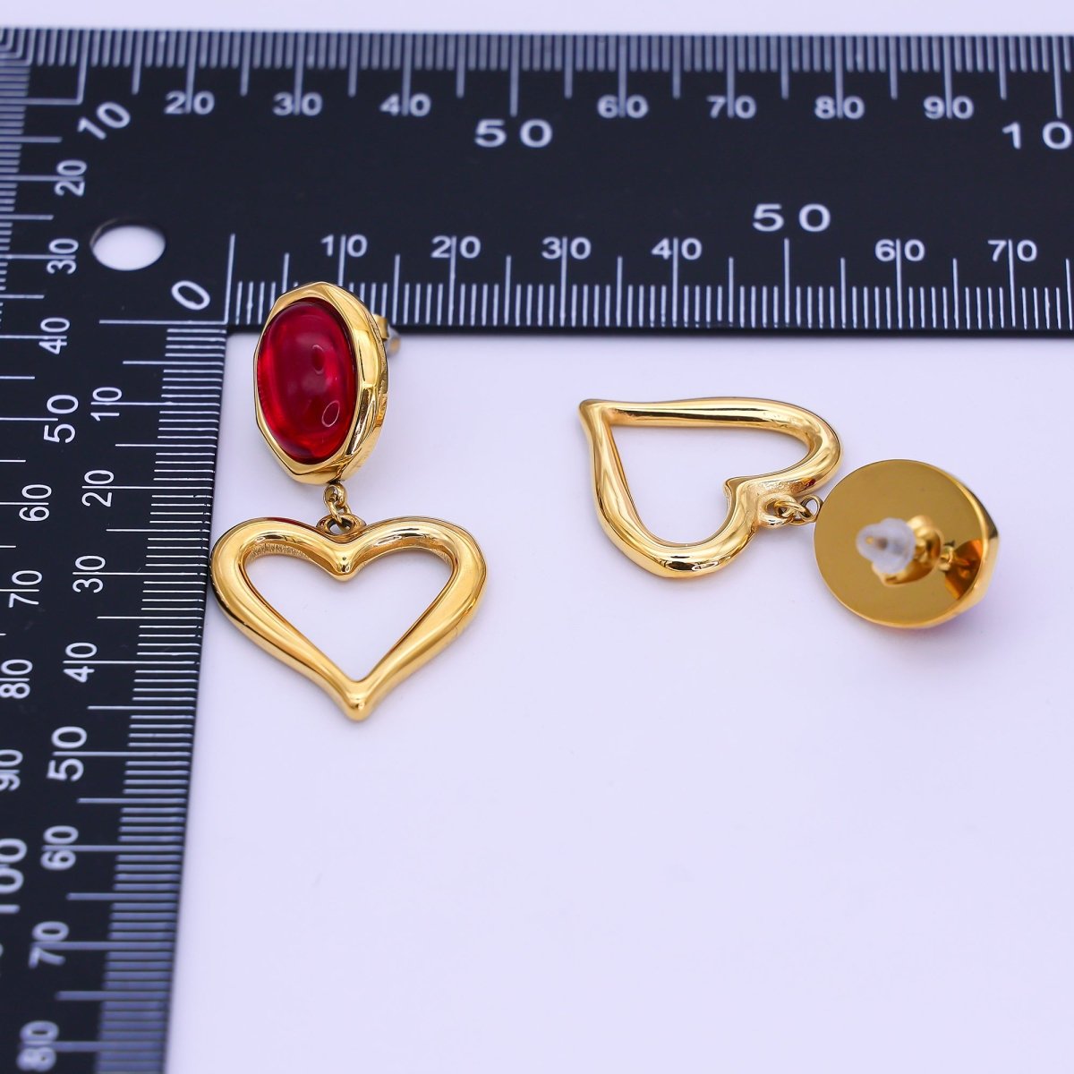 Stainless Steel Gemstone Cabochon Open Heart Drop Stud Earrings | AI534 - DLUXCA