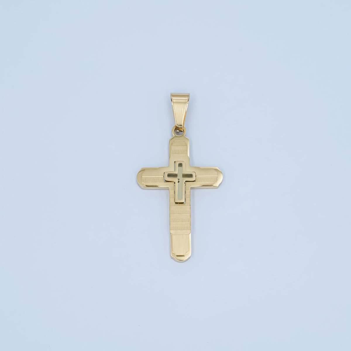 Stainless Steel Geometric Lined Cross Pendant in Gold & Silver | P1048 - DLUXCA