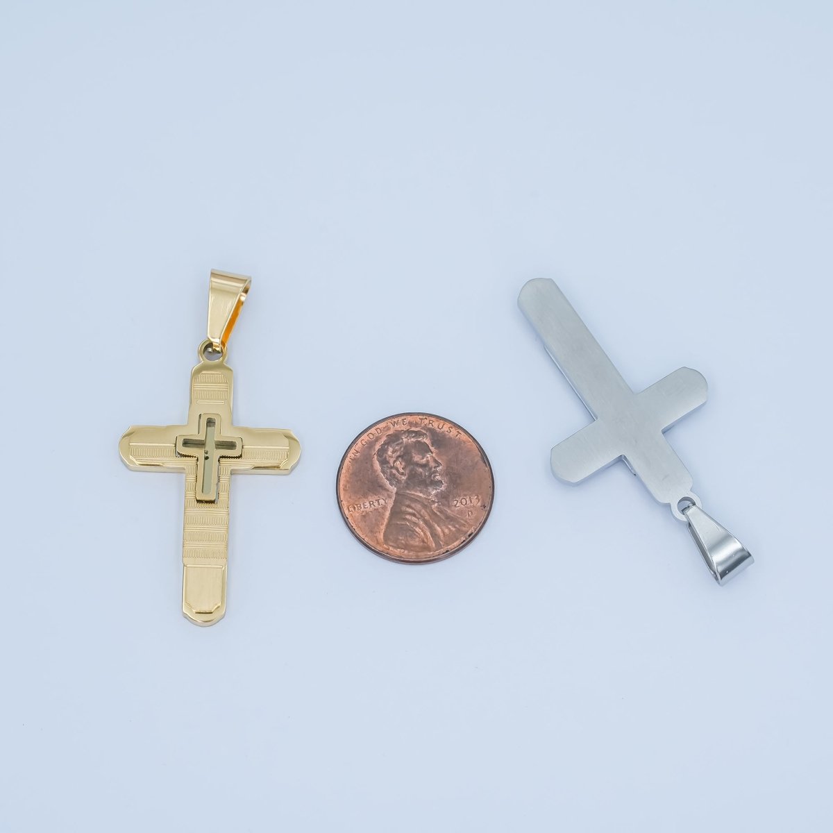 Stainless Steel Geometric Lined Cross Pendant in Gold & Silver | P1048 - DLUXCA