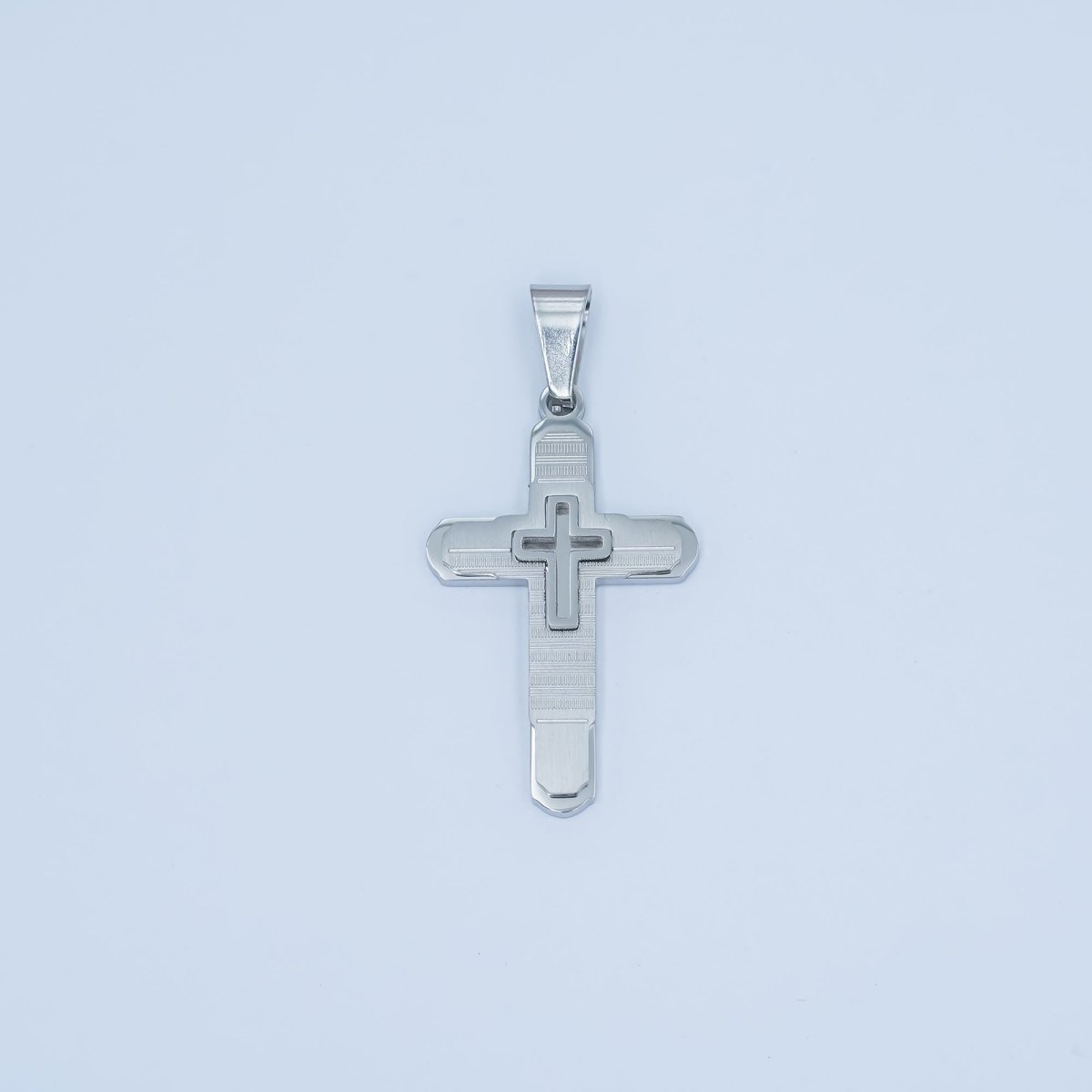 Stainless Steel Geometric Lined Cross Pendant in Gold & Silver | P1048 - DLUXCA