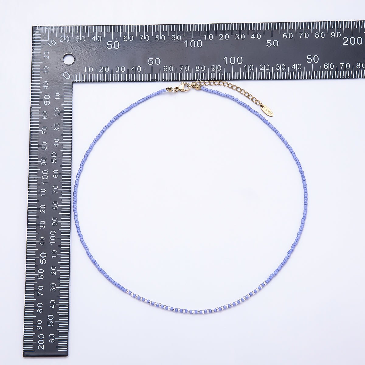 Stainless Steel Gold PVD 2mm Purple Silver Seed Bead Gemstone Chain 17 Inch Necklace | WA-00882 - DLUXCA