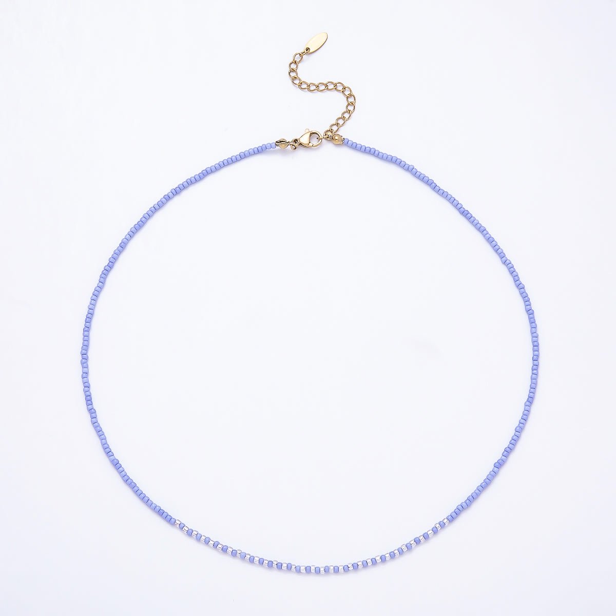 Stainless Steel Gold PVD 2mm Purple Silver Seed Bead Gemstone Chain 17 Inch Necklace | WA-00882 - DLUXCA
