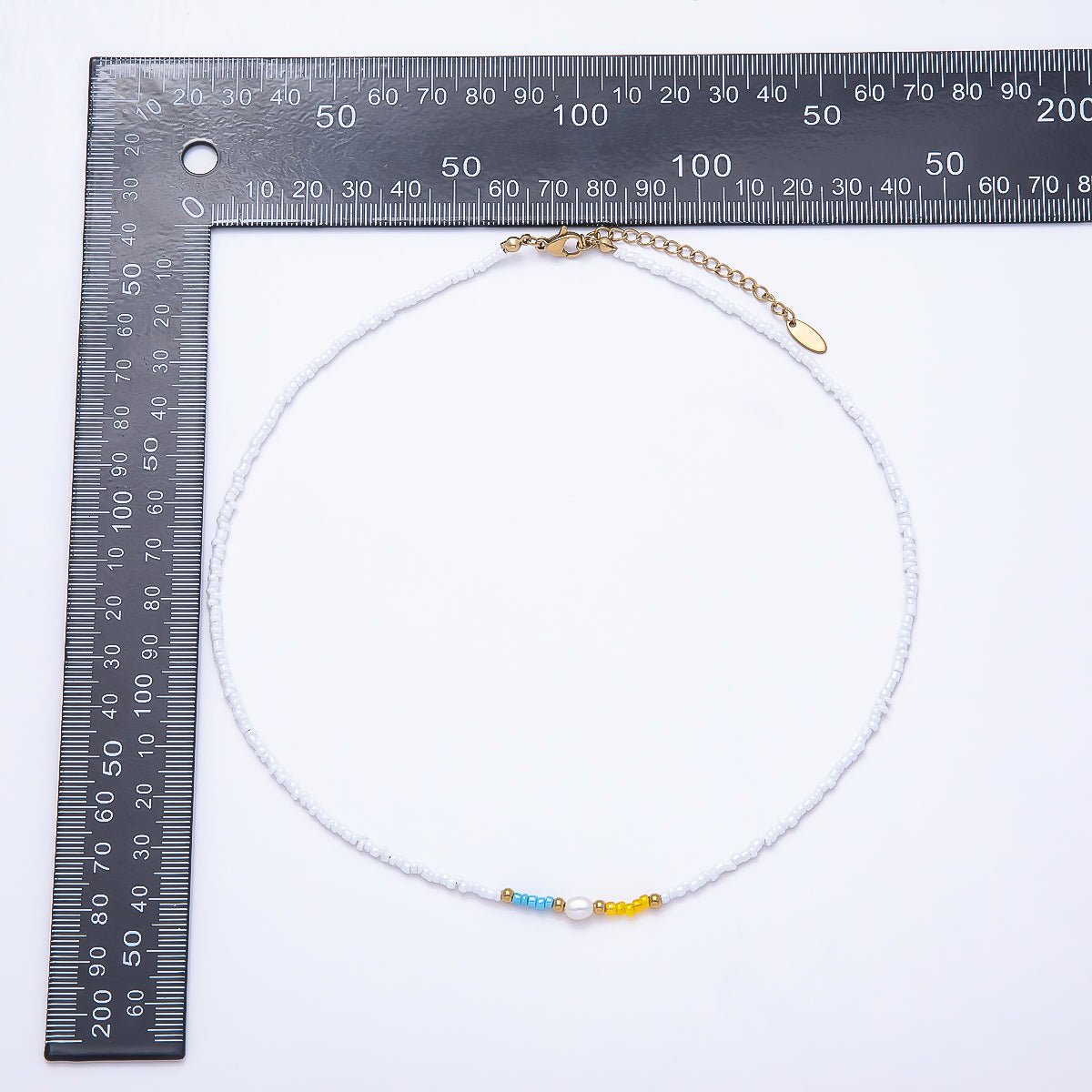 Stainless Steel Gold PVD 2mm Yellow Blue White Seed Bead Gemstone Chain 17 Inch Necklace | WA-00863 - DLUXCA