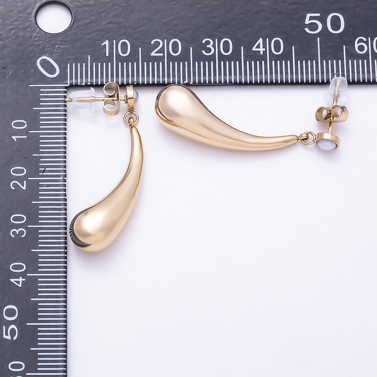 Stainless Steel Gold PVD 30mm Shell Pearl Molten Curved Teardrop Drop Stud | Earrings-00748 - DLUXCA