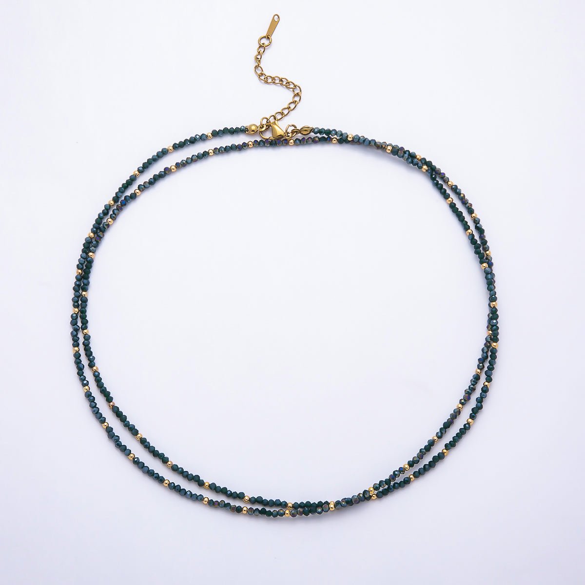 Stainless Steel Gold PVD 3mm Multifaceted Bead Crystal Gemstone Chain 34 Inch Necklace | WA-00029 ~ WA-00069 - DLUXCA