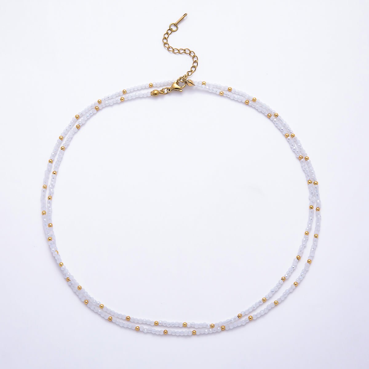 Stainless Steel Gold PVD 3mm Multifaceted Bead Crystal Gemstone Chain 34 Inch Necklace | WA-00029 ~ WA-00069 - DLUXCA