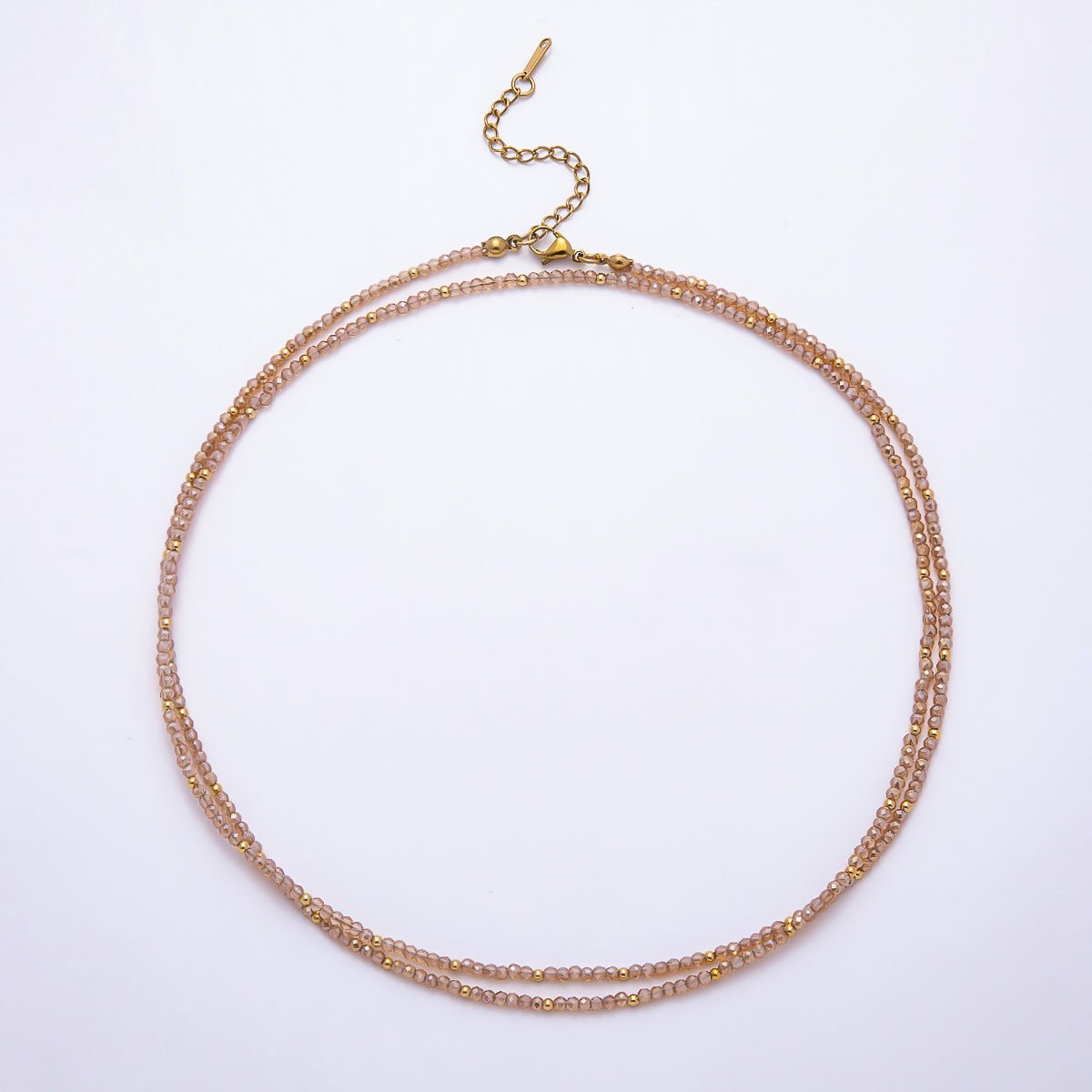 Stainless Steel Gold PVD 3mm Multifaceted Bead Crystal Gemstone Chain 34 Inch Necklace | WA-00029 ~ WA-00069 - DLUXCA