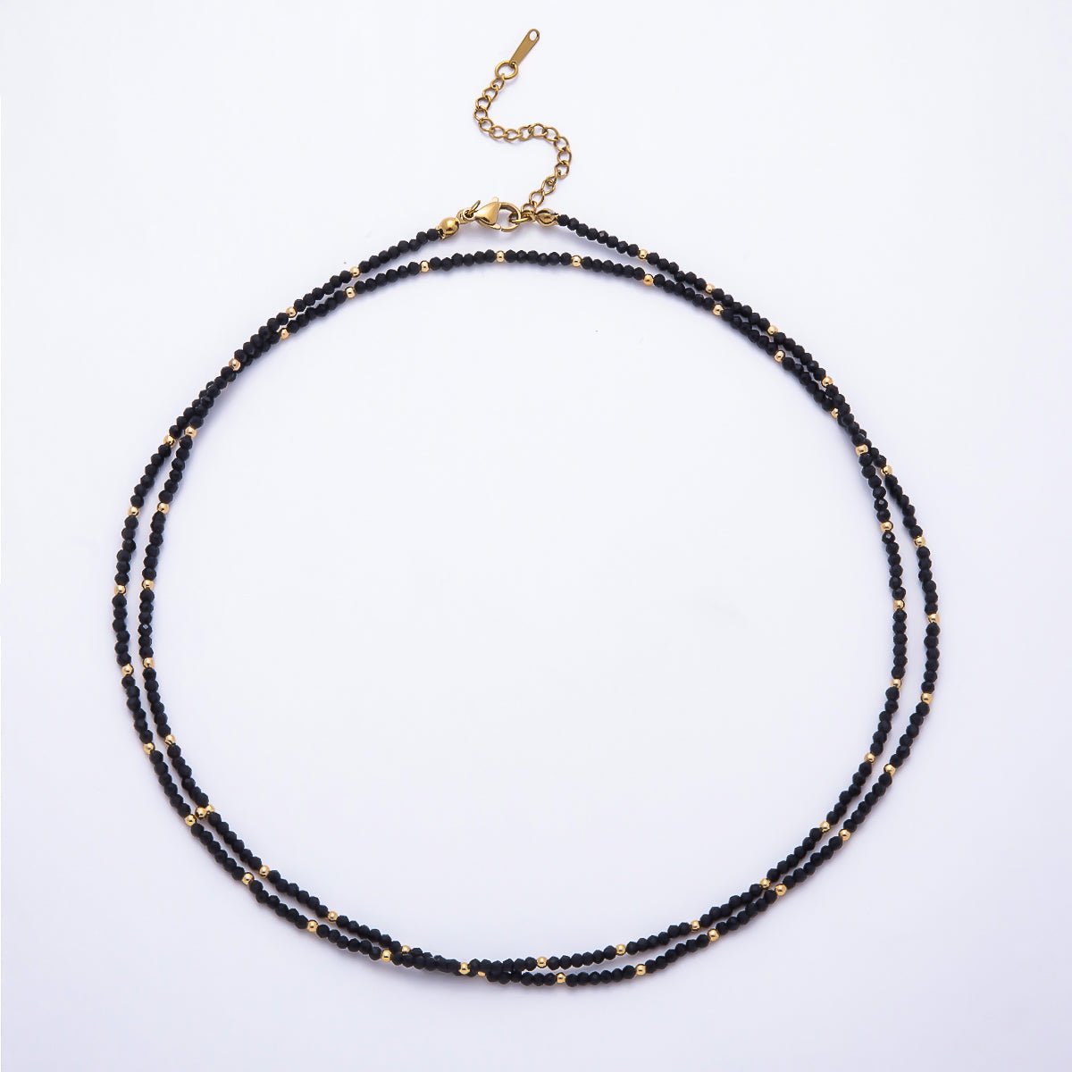 Stainless Steel Gold PVD 3mm Multifaceted Bead Crystal Gemstone Chain 34 Inch Necklace | WA-00029 ~ WA-00069 - DLUXCA