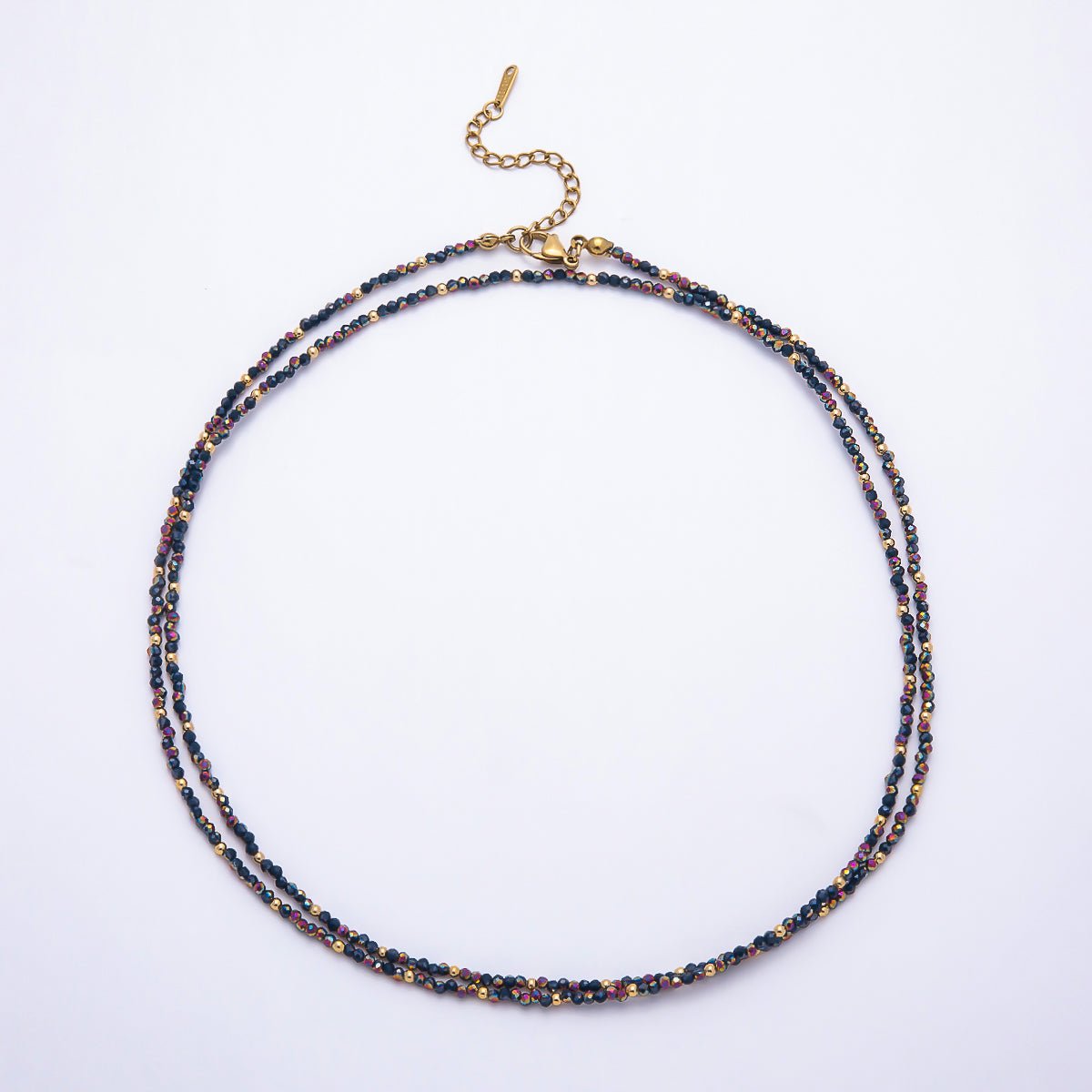 Stainless Steel Gold PVD 3mm Multifaceted Bead Crystal Gemstone Chain 34 Inch Necklace | WA-00029 ~ WA-00069 - DLUXCA