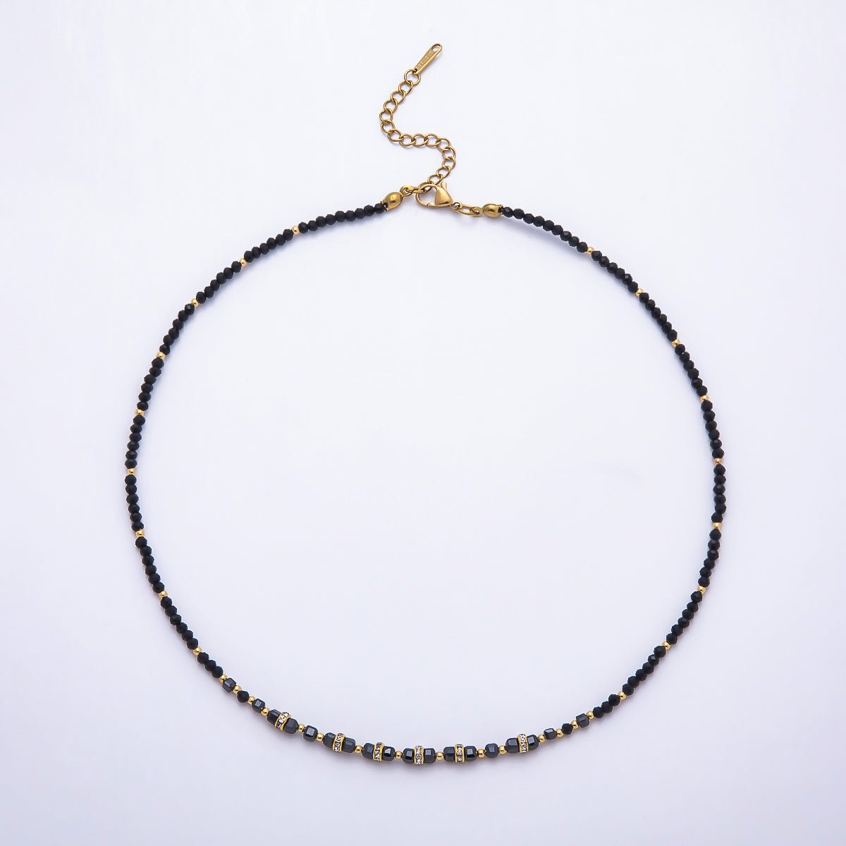 Stainless Steel Gold PVD 4mm Multifaceted Rondelle Bead Crystal Gemstone Chain 16.5 Inch Necklace | WA-02357 ~ WA-02524 - DLUXCA